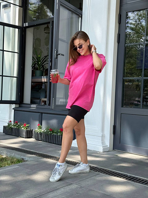 Велосипедки и футболка варенка тай дай оверсайз Малиновый M-L Харьков - изображение 3