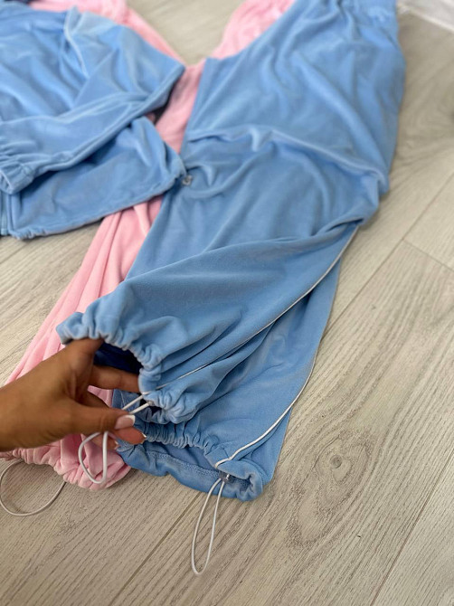 Жіночий стильний комфортний костюм-двійка велюр спорт Premium Блакитний Одеса - фото 4