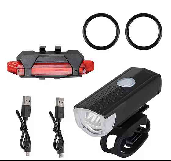 Набор светодиодный велосипедный LED фонарь и задний фонарь от USB с 7 см черный Киев
