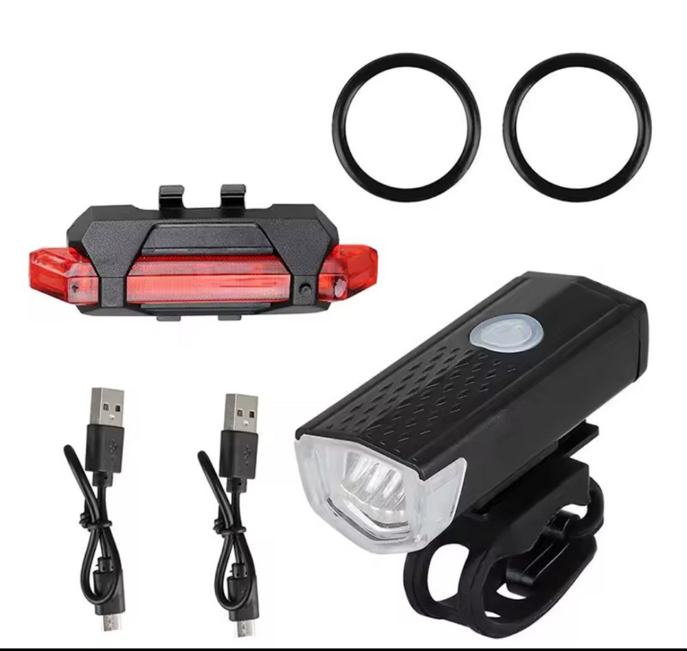 Набор светодиодный велосипедный LED фонарь и задний фонарь от USB с 7 см черный Киев - изображение 3