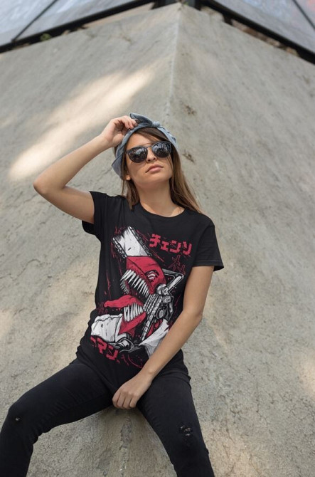 Футболка з аніме принтом Людина-бензопила оверсайз (S/M/L) Чорний AnimeJ0992 Дніпро - фото 3