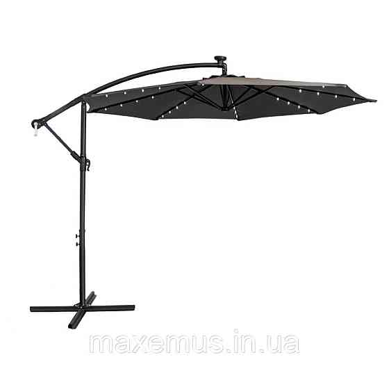 Садовая зонт Bonro B70 12 LP 3 м с LED подсветкой 8 спиц зонта для террасы и сада с чехлом серая Мостиська