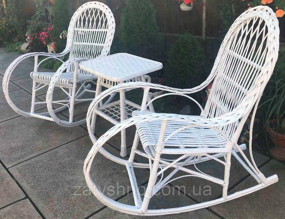 Кресло качалки плетеные белые со столом |Мебель из лозы белая |мебель плетеная на подарок Киев - изображение 4