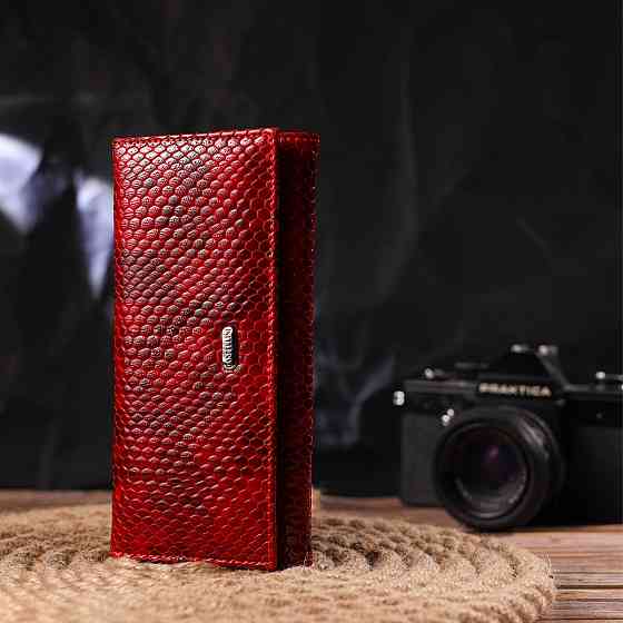 Чудовий жіночий гаманець із натуральної лакованої шкіри з тисненням під змію CANPELLINI 21655 Червоний Київ