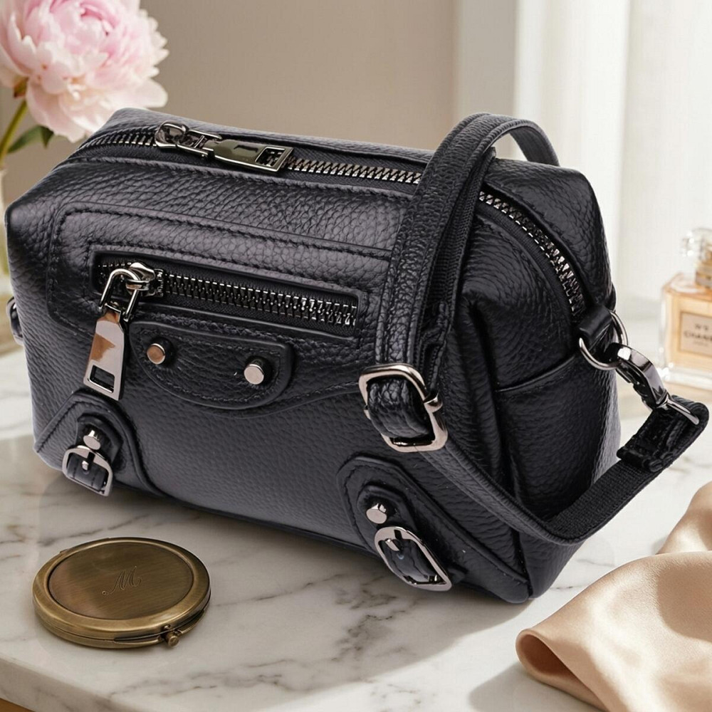 Модна жіноча сумка з натуральної шкіри з актуальним декором Vintage 22922 Чорний Київ - фото 11