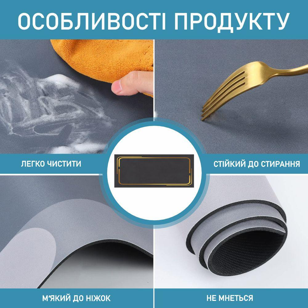 Набор диатомитовых ковриков для ванной и кухни Aquarius 50х80 см/50х120 см Графитовый Мрамор Буча - изображение 4