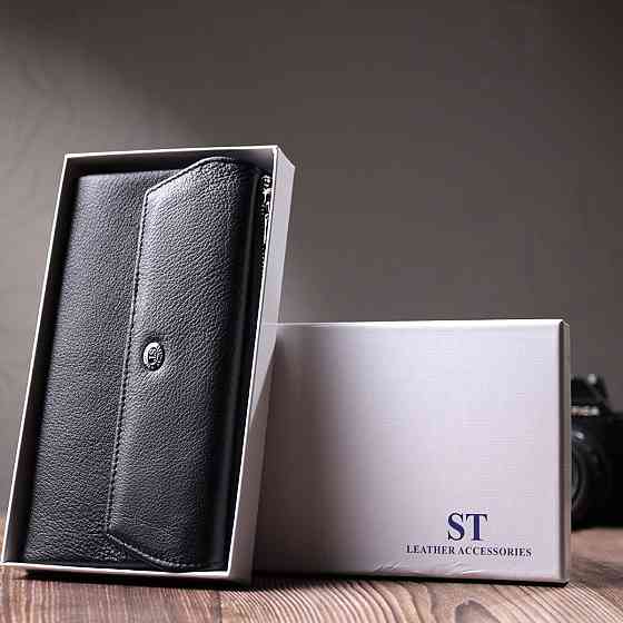 Женское портмоне с блоком для карт из натуральной кожи ST Leather 22698 Черный Киев