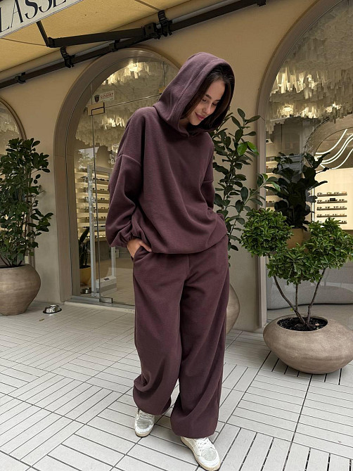 Жіночий стильний теплий костюм двосторонній фліс-полір Шоколад Одеса - фото 4