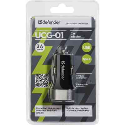 Зарядное устройство Defender UCG-01 авто, 1 порт USB + TypeC, 5V / 5.4A (83569) Винница