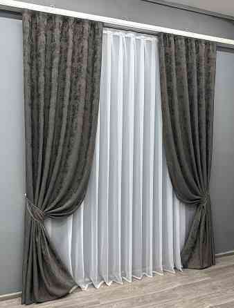 Комплект готовых штор VR-Textil Жаккард Sultan № 1723ш Графитовый 150х290 см 2 шт (33-0638) Киев
