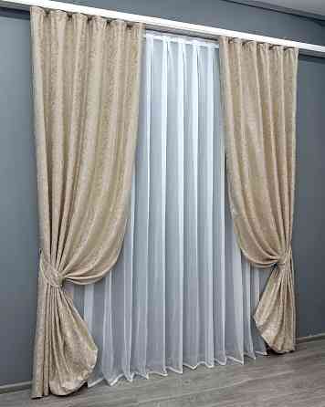 Комплект готових штор VR-Textil Льон мармур Pavliani VO № 1713ш айворі 150х275 см 2 шт (33-0613) Київ