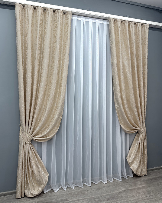 Комплект готовых штор VR-Textil Лен мрамор Pavliani VO № 1713ш айвори 150х275 см 2 шт (33-0613) Киев - изображение 3