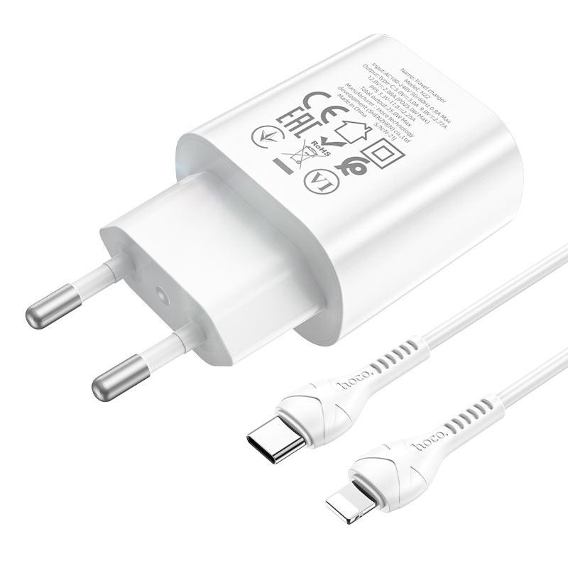 Мережевий зарядний пристрій з кабелем HOCO N22 Jetta PD25W charger set (Type-C to iP)(EU) White Одеса - фото 5