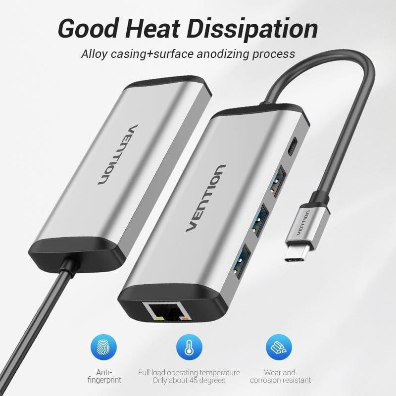 Концентратор Vention USB-C 3-Port, RJ-45, PD, 0.15 м (TGDHB) сріблястий з чорним Харків - фото 7