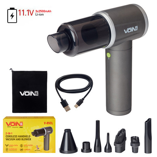 Аккумуляторный пылесос VOIN V-85CL 130Вт, 3 аккумулятора 2500мАч, 4 режима, сухая и влажная уборка, с сумкой Харьков - изображение 1