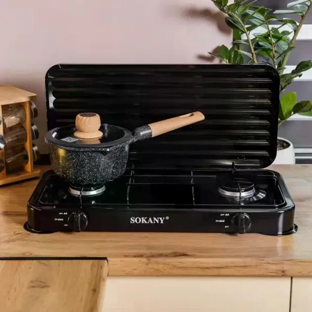 Двухконфорочная газовая настольная плита SK-6002 с регулируемым пламенем и равномерным нагревом Киев - изображение 1