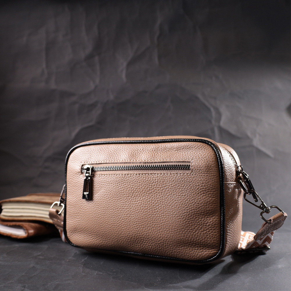 Модна шкіряна сумка з плетіннями для стильних жінок Vintage 22409 Бежева Київ - фото 9