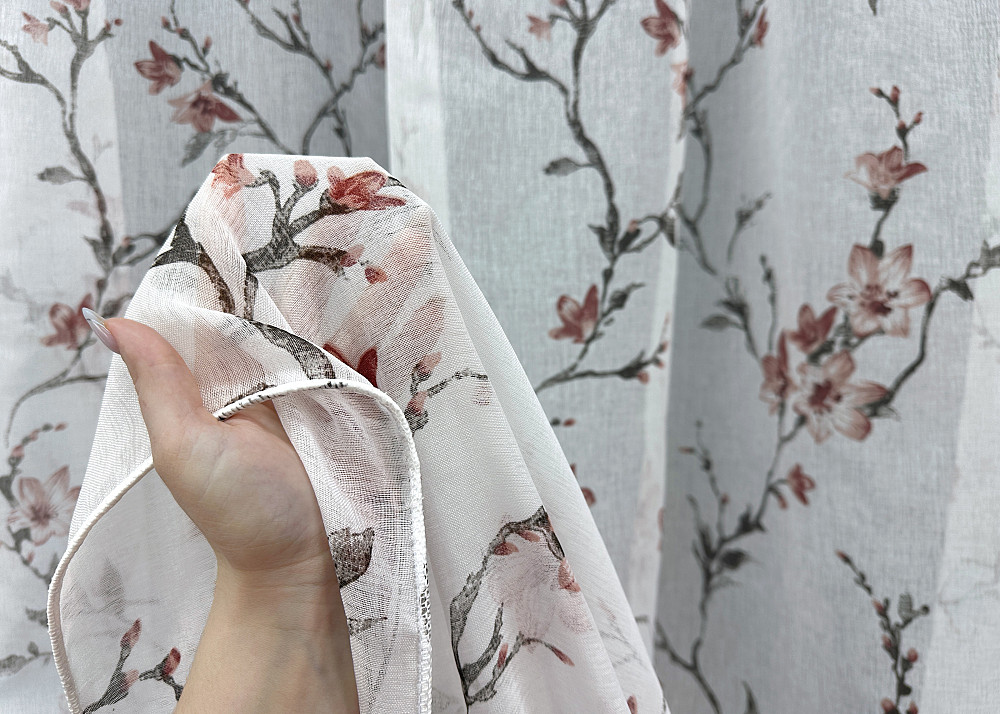 Тюль VR-Textil 1904т Flora Батист Білий із червоно-коричневим 300х270 см (40-242) Київ - фото 4