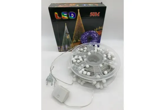 Гирлянда на катушке, от сети, Buble 50м, 8 режимов, теплый белый/ Светодиодная гирлянда на елку Коломия
