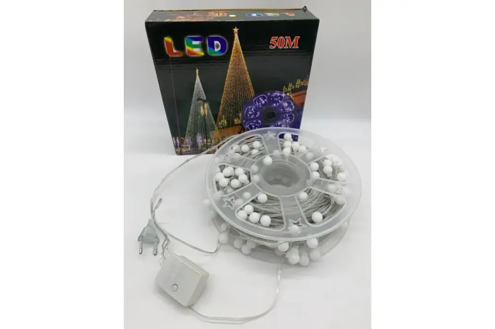 Гирлянда на катушке, от сети, Buble 50м, 8 режимов, теплый белый/ Светодиодная гирлянда на елку Коломия - фото 2