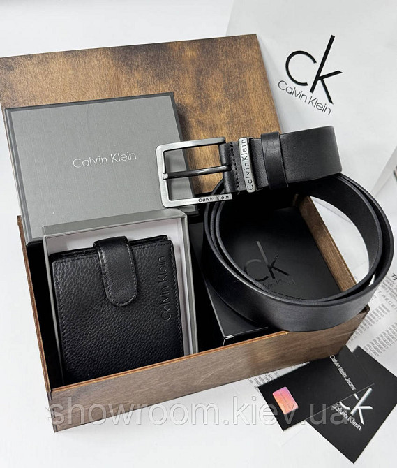 Чоловічий подарунковий набір ремінь та портмоне в дерев'яній коробці СК (451) Київ - фото 1