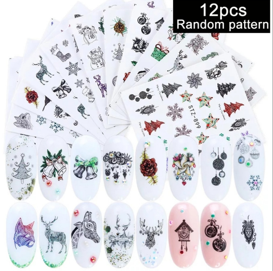 Новогодние слайдеры на ногти набор - в наборе 12 штук Киев - изображение 1