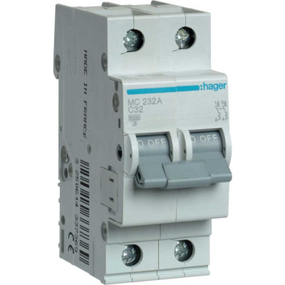 Автоматичний вимикач Hager 2-п. C 32A (6kA) 2M (A) (MCN232) Вінниця - фото 1