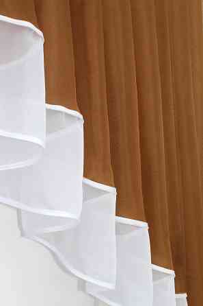 Кухонная занавеска VR-Textil № 023к коричневый с белым 150х150 см (50-520) Киев