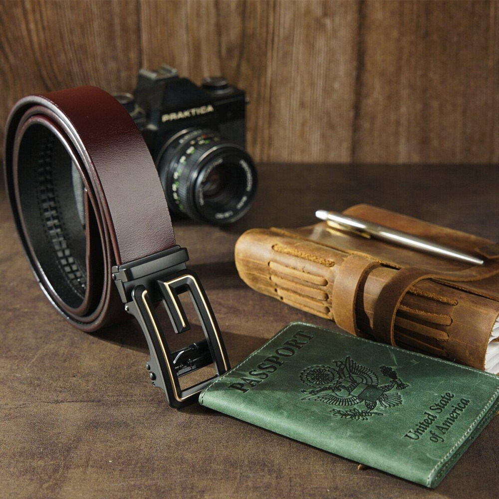 Ремінь чоловічий c пряжкою у вигляді букви G Vintage 20288 Коричневий Київ - фото 7