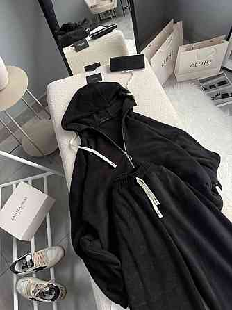 Женский теплый повседневный костюм двойка: кофта и брюки из двухстороннего флиса Черный, 48/52 Одесса