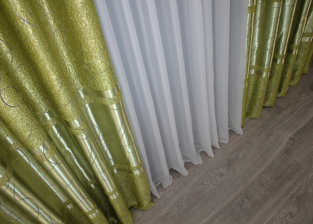 Комплект готовых штор VR-Textil Софт Лиана № 462ш Оливковый 150х270 см 2 шт (30-202) Киев - изображение 7