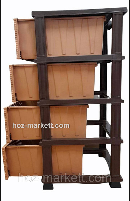 Тумба пластикова 4 ящики плетінка беж із коричневим Туреччина Харків - фото 4