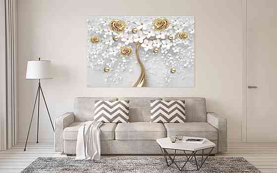 Картина холст в гостиную / спальню  Квіти золоті троянди   MLP_37 70x140 см Киев