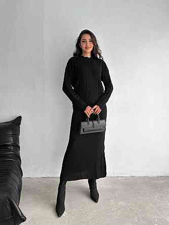 Женский теплый элегантный костюм: свитер и платье машинная вязка Черный Одесса