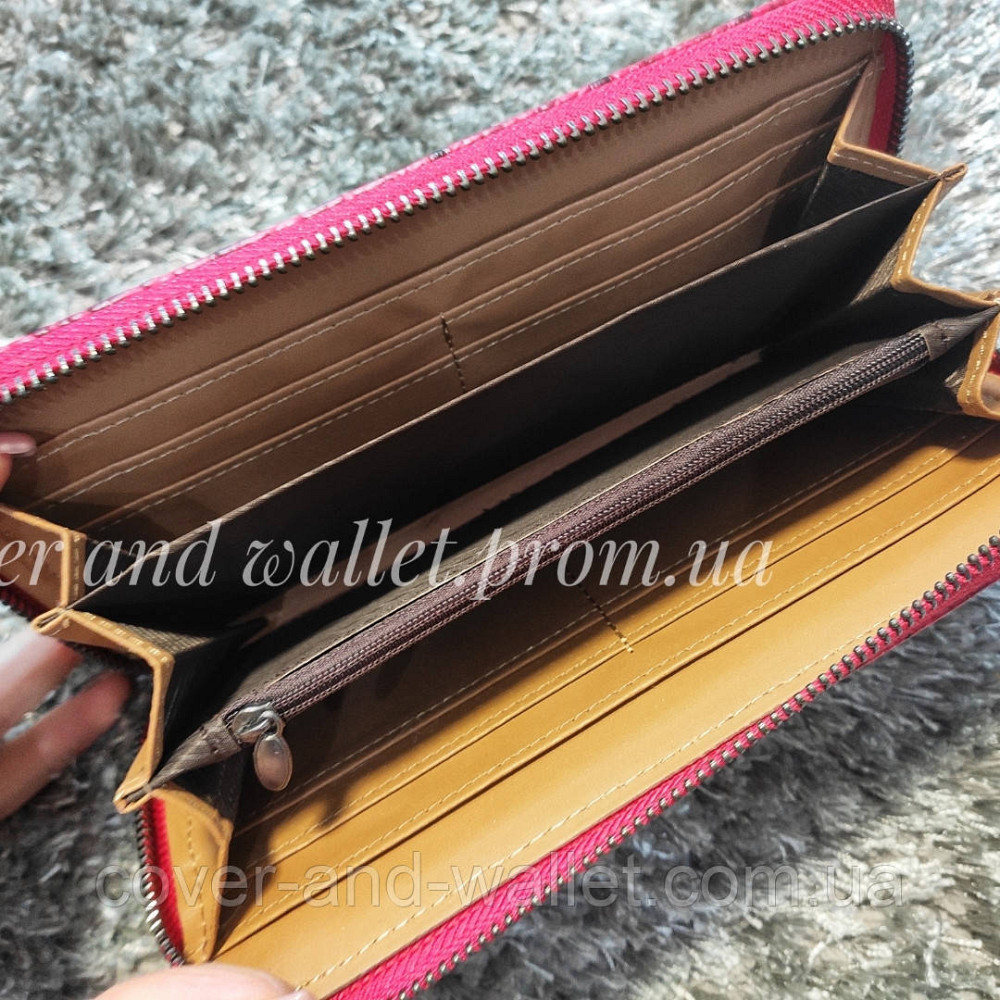Червоний жіночий гаманець на блискавці з тисненням під крокодила Київ - фото 2