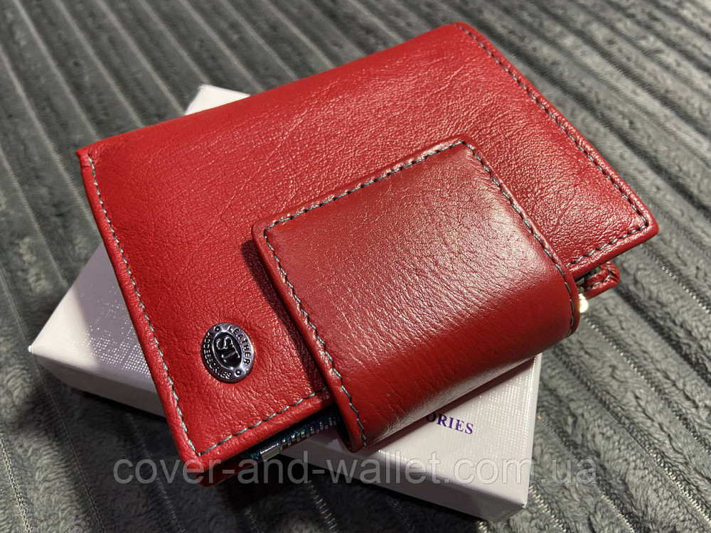 Компактний жіночий гаманець червоного кольору із натуральної шкіри з монетницею ST 405 Київ - фото 2