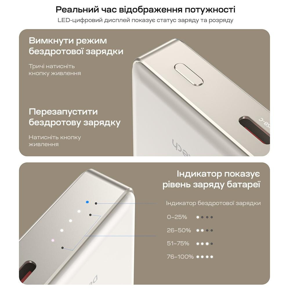 Повербанк 10000mAh Choetech B739 Silver QC3.0 PD3.0 бездротова магнітна зарядка (43-00152) Київ - фото 7