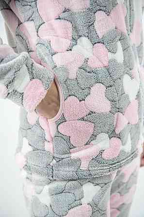 Домашній теплий  жіночий комплект "серце світло-рожевий" без капюшона топ Юрма одяг Київ