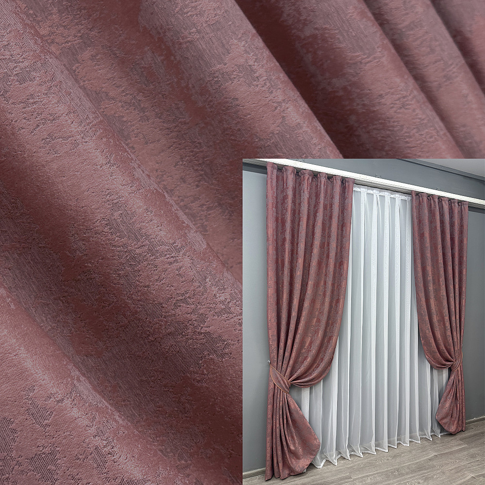 Комплект готовых штор VR-Textil Жаккард Sultan YL № 1209ш Малиново-серый 150х270 см 2 шт (33-0044) Киев - изображение 1