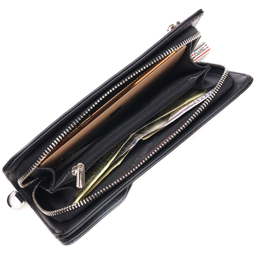 Практичное портмоне клатч из натуральной гладкой кожи Черное (CANPELLINI) Киев - изображение 1