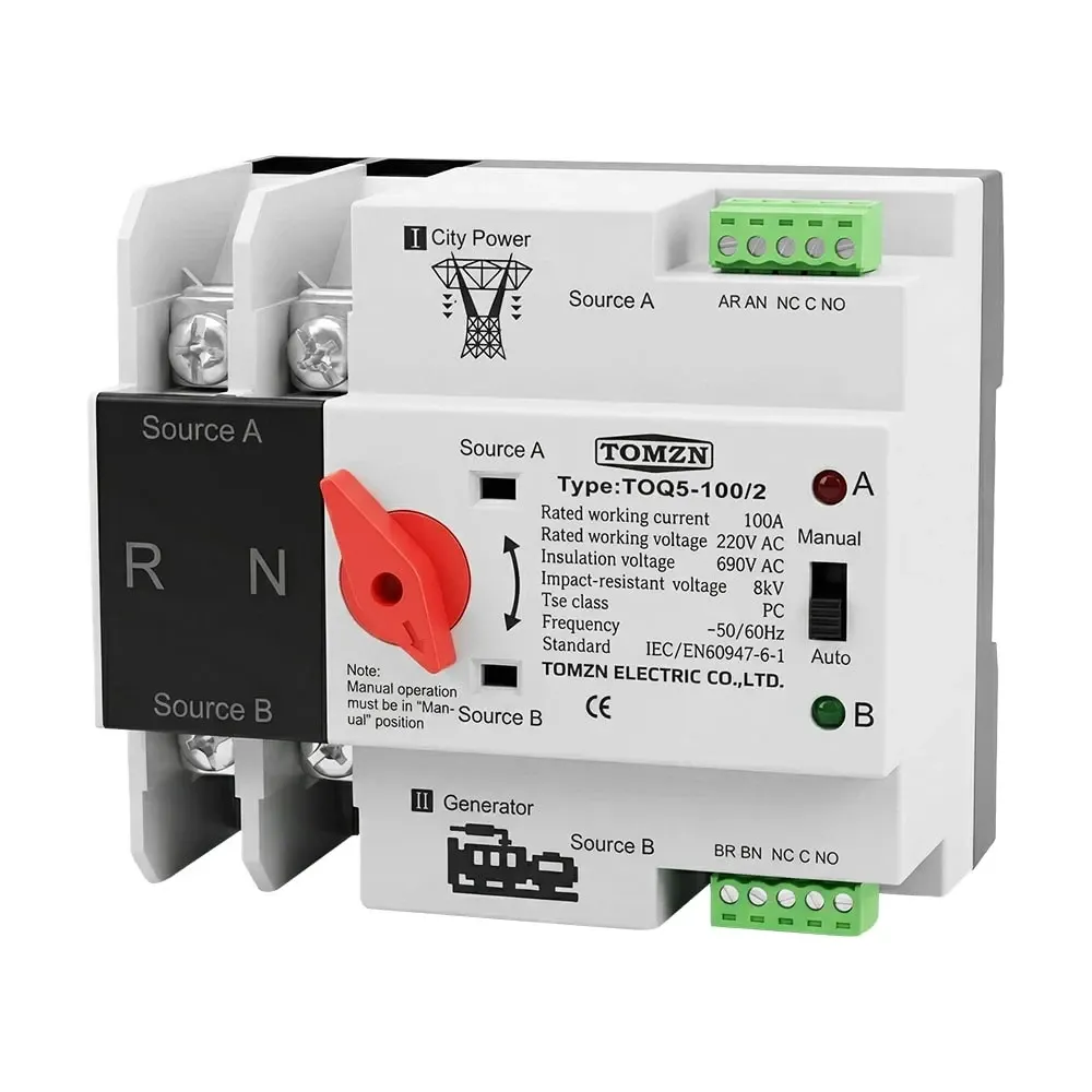Автоматичний перемикач (АВР) під DIN-рейку TOMZN TOQ5/2P 100A 2 полюси (51-00113) Київ - фото 7