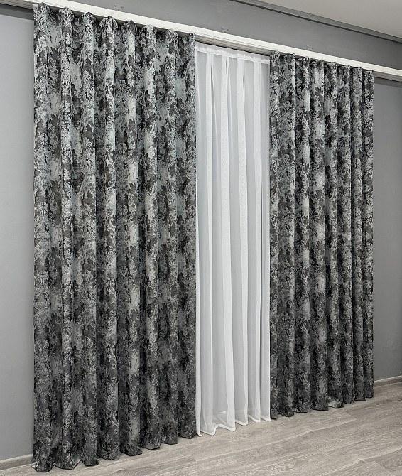 Комплект готових штор VR-Textil Льон Преміум № 1838ш Графітовий з сірим 200х290 см 2 шт (32-153) Київ - фото 4