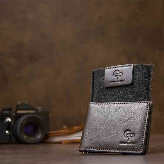 Мужской кожаный зажим для денег Коричневый (GRANDE PELLE) Киев