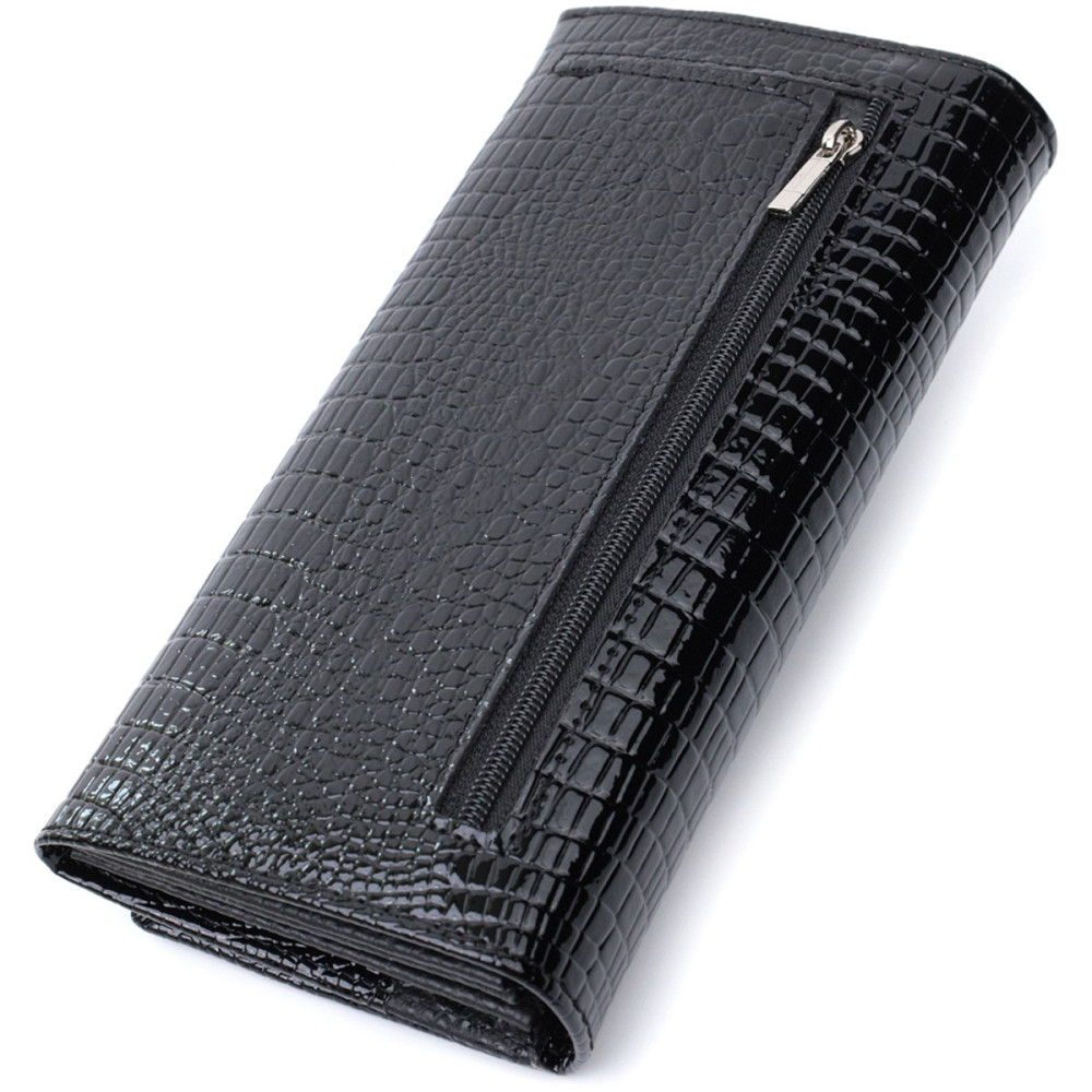Женский лакированный кошелек с фактурой под рептилию из натуральной кожи ST Leather 22718 Черный Киев - изображение 10