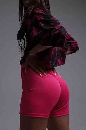 Жіночий стильний літній костюм-двійка: топ tie dye + комбез двонитка + мікродайвінг Малина, 46/48 Одеса