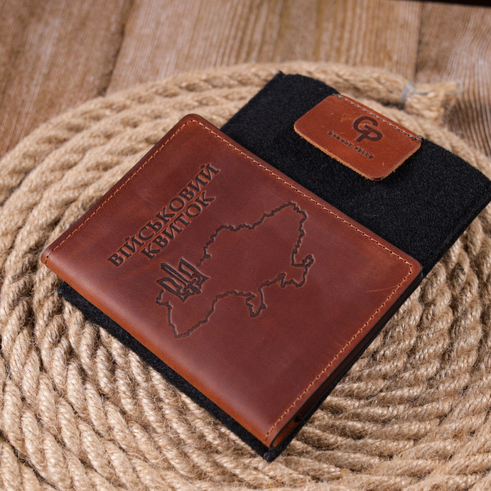 Обложка на военный билет в винтажной коже Карта GRANDE PELLE 16782 Светло-коричневая Киев - изображение 9