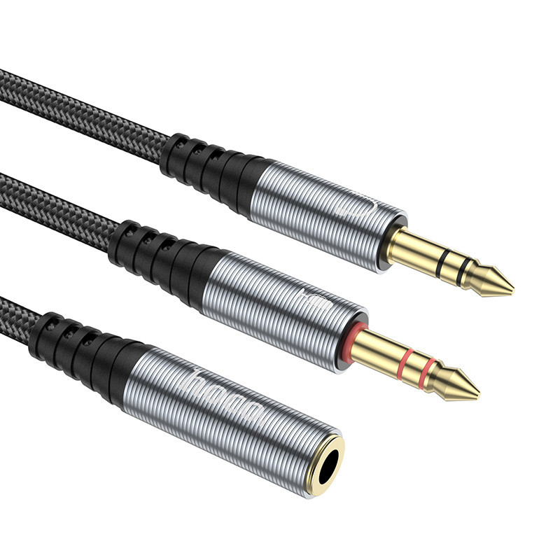 Аудио кабель HOCO UPA21 2-in-1 3.5 headset audio adapter cable(female to 2*male) 0.25m Metal Gray Одесса - изображение 7