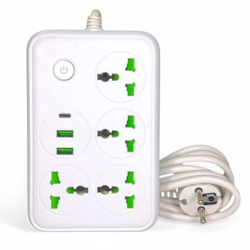 Мережевий фільтр 2м,2500Вт (4х220В+2хUSB+1хType-C),T60 SBR Київ - фото 1