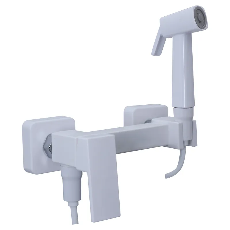 Змішувач для гігієнічного душу Plamix Kubus-222 SET White (з шлангом та лійкою) термопластик (PM0744) Чернівці - фото 1