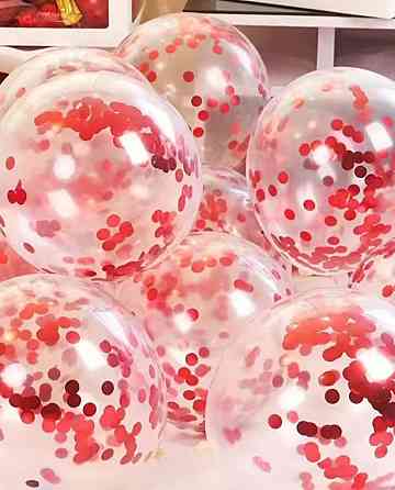 Шарики прозрачные с конфетти красный 12'' 30см Киев